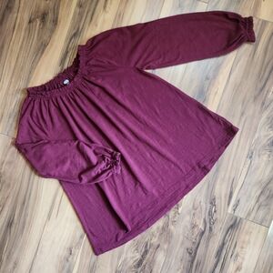 Old Navy Wine Red Long Sleeve Shirt with Gathered Neckline and Sleeves Size XL